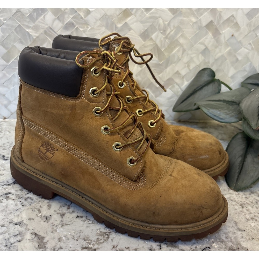 Timberland Youth Or Woman's 6" Premium Boots Nubuck Wheat 12909 Size 5.5 Work